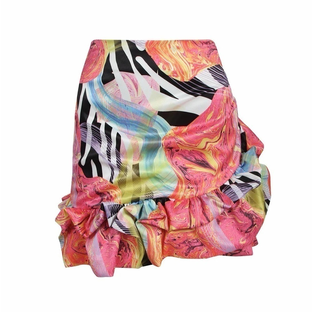 Womens Dresses | Marble Zebra Print Satin Ruffle Mini Skirt - Picture 5 of 8